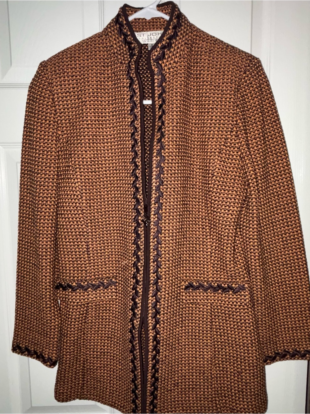 St. John Collection Checked Wool Blend Jacket – Size 6 | Rust Orange & DarkBrown - Picture 8 of 11